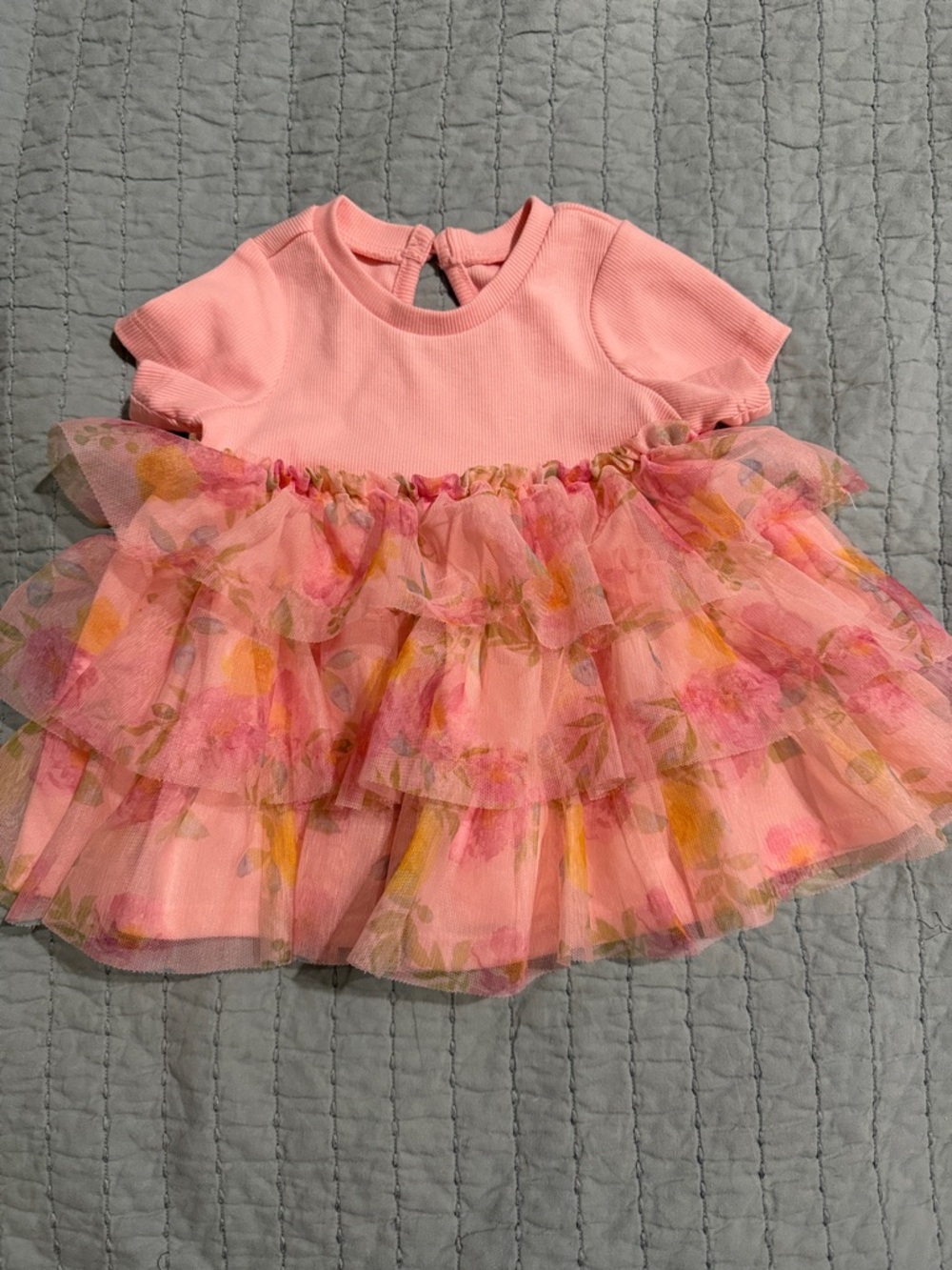 Nanette Baby peachy floral lace tutu toddler dress 0-3 months